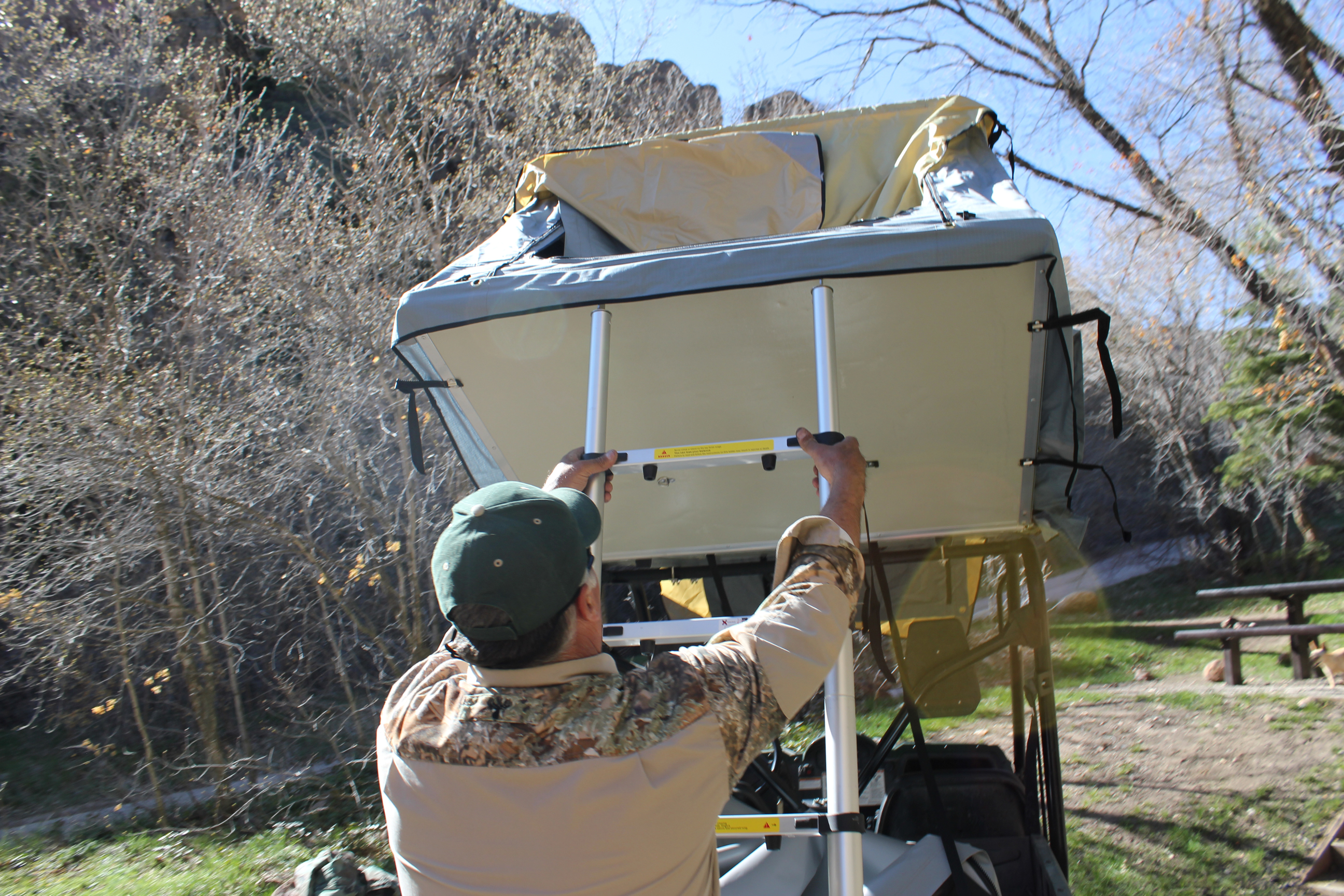 Adjust the telescoping ladder to the right height